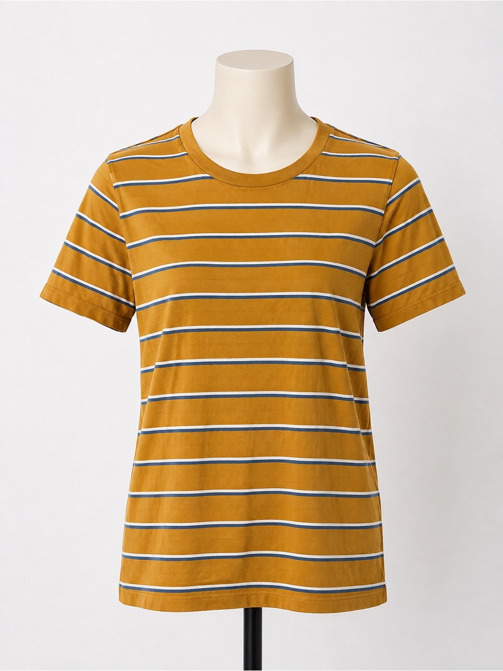 Club Monaco Mustard and White Striped Crewneck Tee